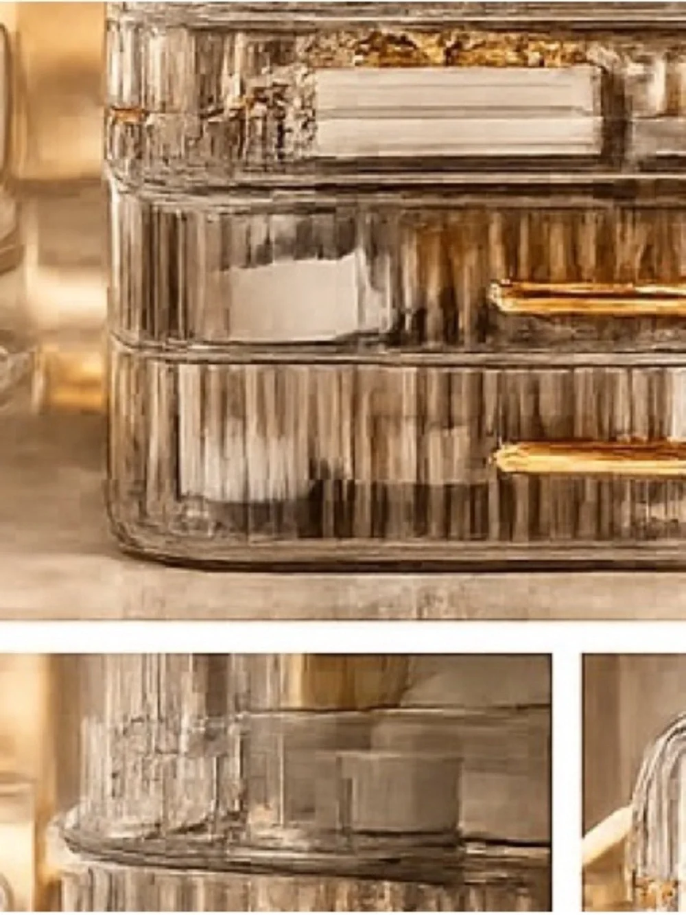 Clear Acrylic Cosmetic Organizer with Rose Gold Accents